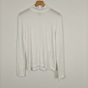 Wolford Off White Textured Long Sleeve Mock neck T-shirt Lightweight Sheer SZ L